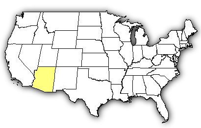 Map of US states the Arizona Ridgenose Rattlesnake is found in.