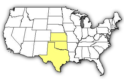 Map of US states the Broad-Banded Copperhead is found in.