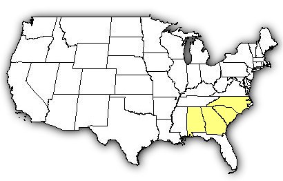 Map of US states the Carolina Pygmy Rattlesnake is found in.