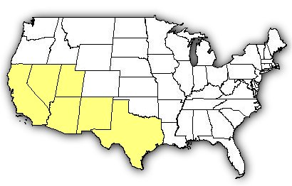 Map of US states the Mojave Rattlesnake is found in.