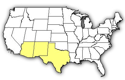 Map of US states the Northern Black-tailed Rattlesnake is found in.