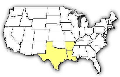 Map of US states the Texas Coral Snake is found in.
